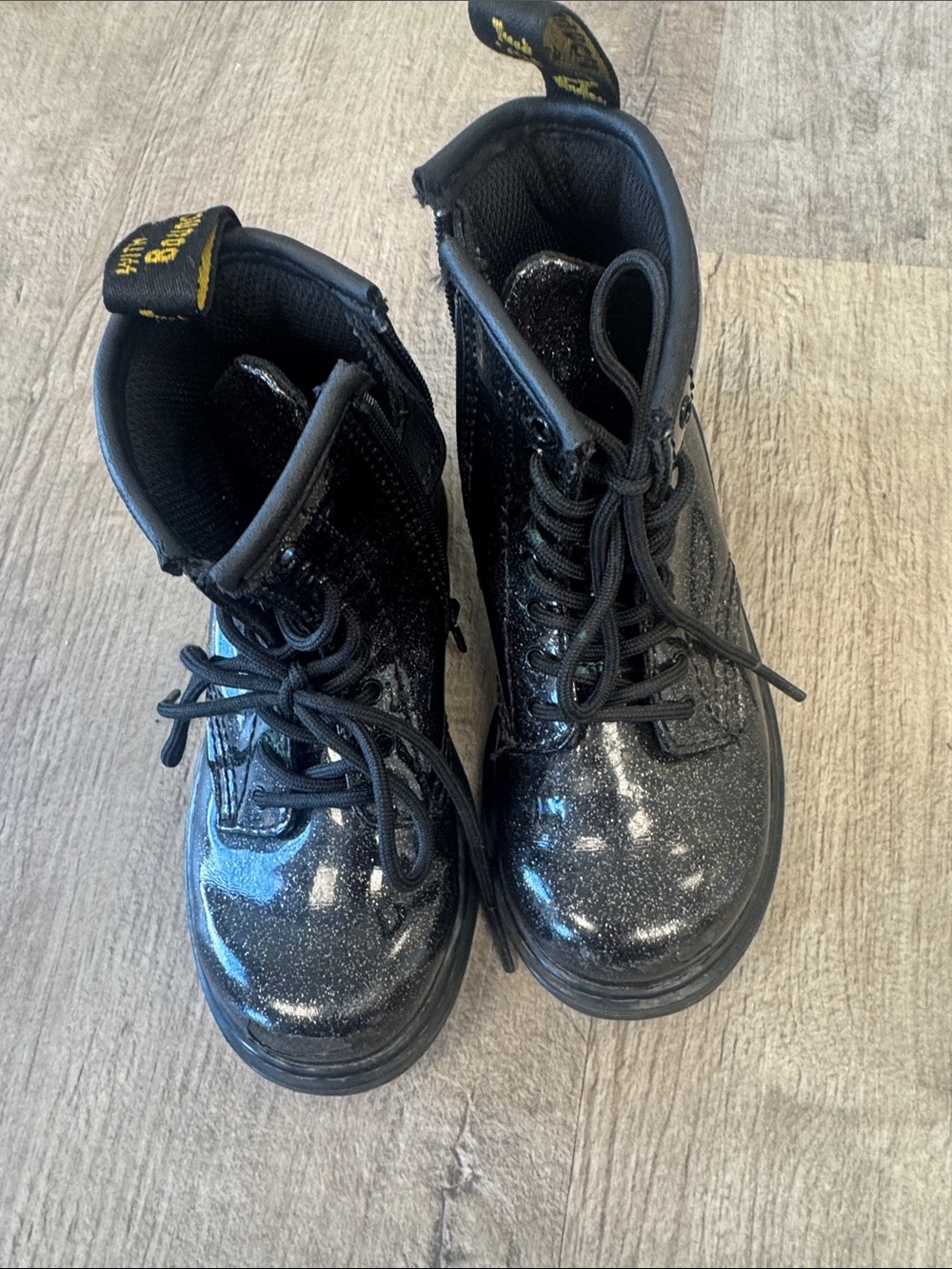 Dr. Martens Kids Black Glitter Lace-Up Zip Combat Boots